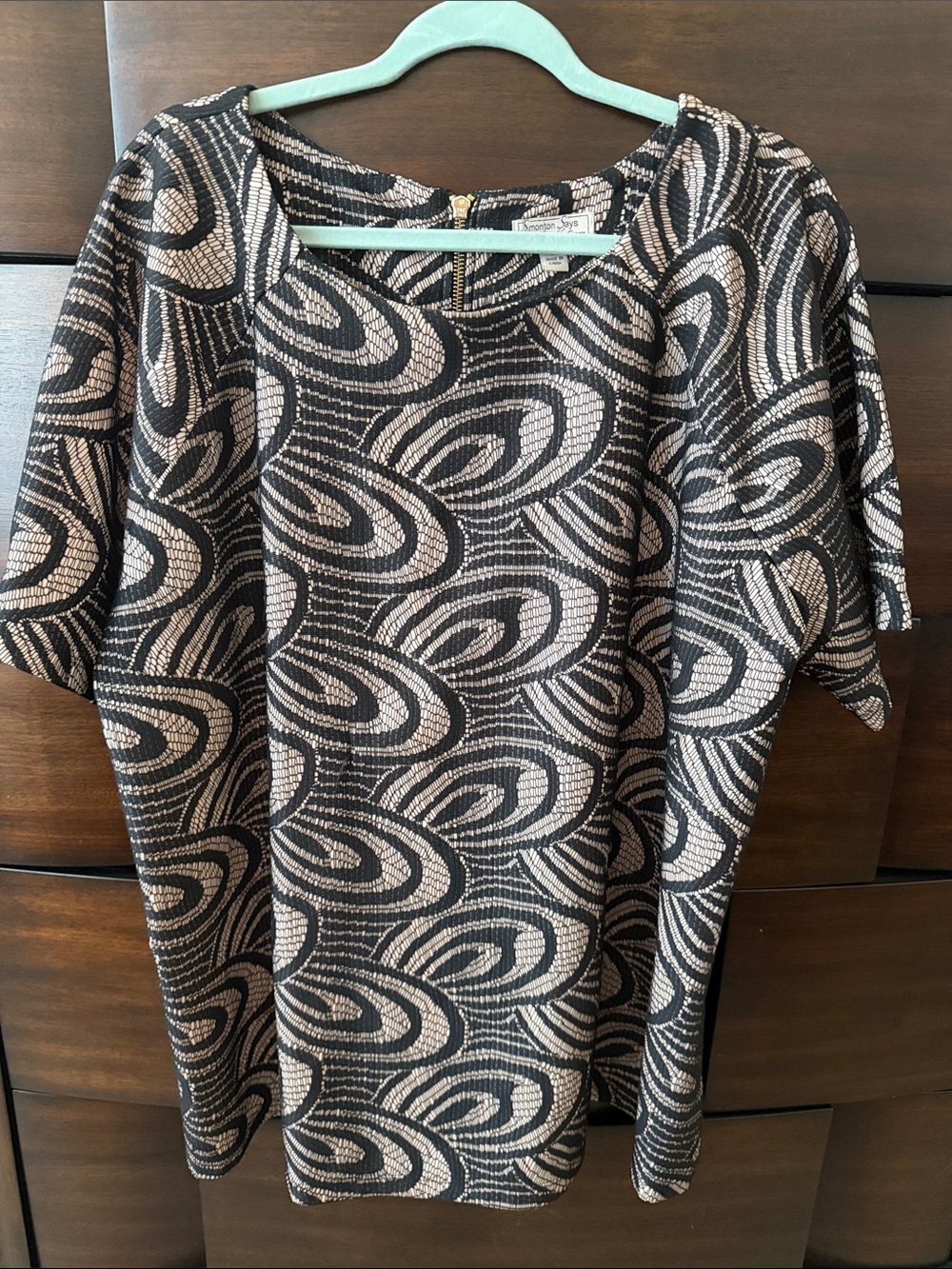 Textured Black and Cream Patterned Women's Blouse - Anne Klein